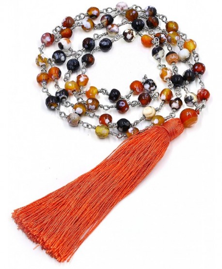 Long Mala Semi Precious Stone Beads Bohemia Tassel Necklace Jewelry