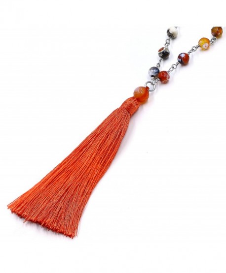 Long Mala Semi Precious Stone Beads Bohemia Tassel Necklace Jewelry