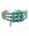 My Lucky Feathers Pendant Silver Tone Alloy Bracelet Tibetan Faux Turquoise Beads - CQ17AAI827T