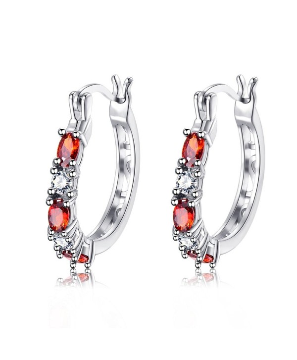 Garnet Crystal Small Hoop Earrings 14k White Gold CZ Round Earring for Women Teen Girls Best Friend - C1180L09XET