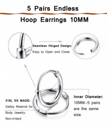 5 Pairs Stainless Steel Endless Hoop Earrings Cartilage Piercing Silver ...