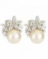 EVER FAITH Bridal Silver-Tone Flower Simulated Pearl Stud Earrings Austrian Crystal Clear - C111BGDO3L9