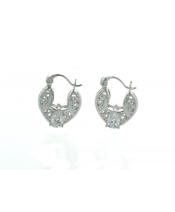 0.50" Inch Silver Tone Filigree Basket Design Hoop Earrings with Pear Shaped Simulated Diamond - CC128ZCFNDZ