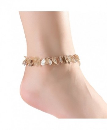 Boderier Brass Leaf Ankle Bracelet Chain Outdoor Barefoot Anklet Jewelry For Women - Gold - CQ184QZ2UN7