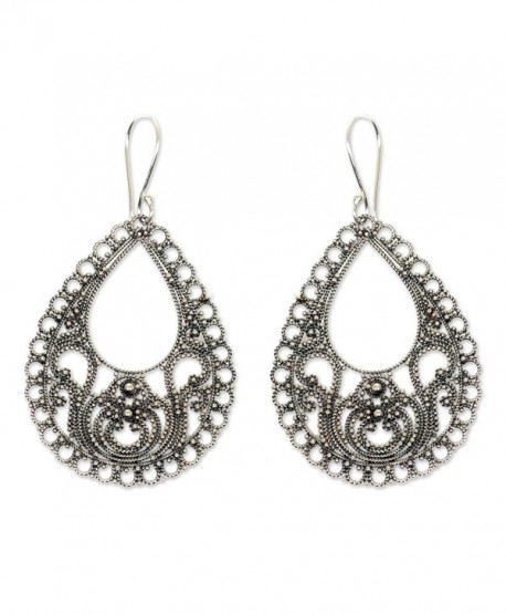 .925 Sterling Silver Filigree Dangle Earrings- 'Bali Glam' - CW127QZQPYD