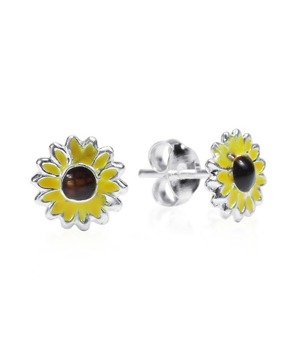 Petite Yellow Enamel Sunflower .925 Sterling Silver Stud Earrings ...