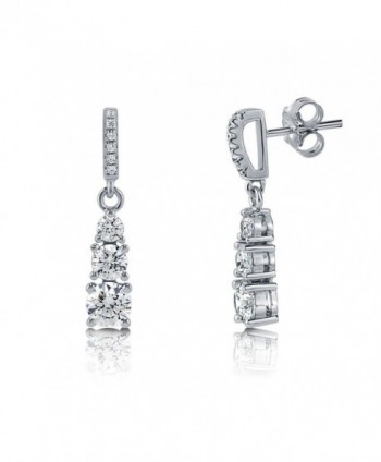 Rhodium Plated Sterling Silver 3-Stone Graduated Dangle Earrings Made with Swarovski Zirconia - CP11MCF6V6P