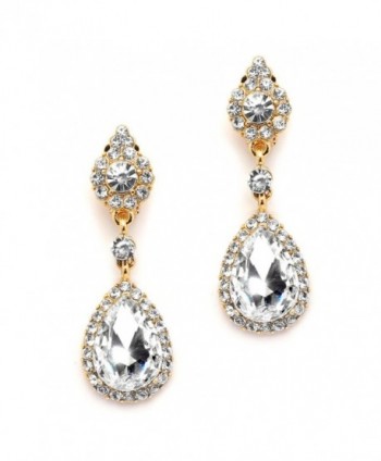 Mariell Gold Teardrop Austrian Crystal Dangle Chandelier Earrings for Bridal- Prom- Pageant & Weddings - C412EM3HQAD