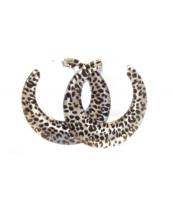 Leopard Spot Hoop Earrings Silver Leopard Spot Hoops 2.5 Inch Hoops - CZ125J69C91