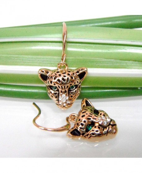 18k Yellow Gold Plated Cheetah Leopard Head Crystal Az1384e Dangle Drop Earrings Cd17y05oie2 