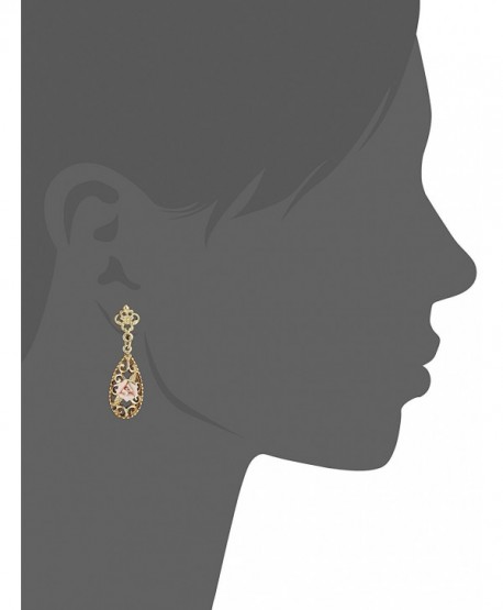 Carded Gold-Tone Pink Porcelain Rose Drop Earrings - CM124IYUFQT