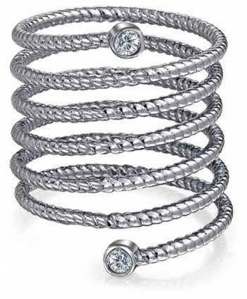 Bling Jewelry CZ Stackable Spiral Rhodium Plated Silver Statement Ring - CE122X95863