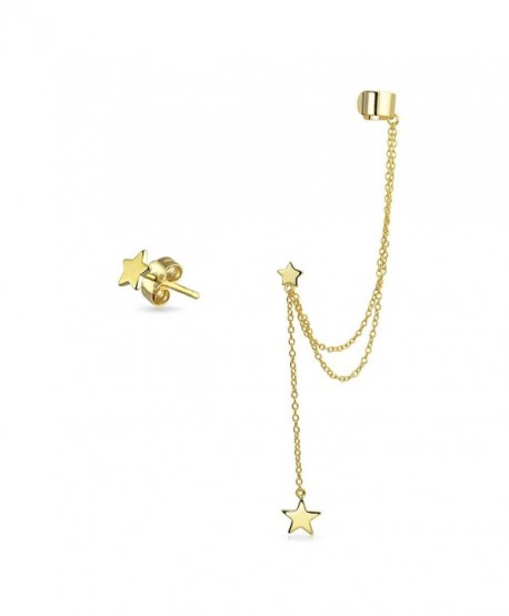 Double Linked Earrings Stars Ear Cuff Set Gold Plated Silver - C111VWWSM57