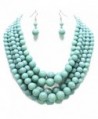 Statement Layered Strands Turquoise Stone-simulated Pearl Beads Necklace Earrings Set Gift Bijoux - C712BT6UO0B