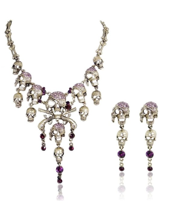 EVER FAITH Austrian Crystal Vintage Style Skull Pirate Necklace Earrings Set - Purple Antique Gold-Tone - C211H0KYKDN