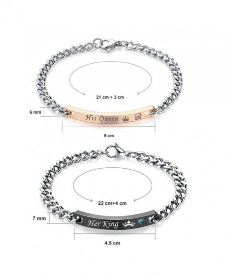 His Hers Matching Set Titanium Stainless Steel His Queen Her King Couple Bracelet 2 Pcs With 7880