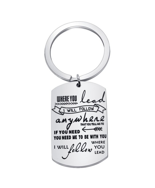 ZUOBAO Where You Lead I Will Follow Hand Stamped Mother and Daughter Necklace - Keyring - CA186O4374I