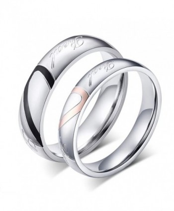 DIB Stainless Steel His and Hers Heart Shaped Promise Rings "Real Love" Couple Wedding Bands - C417WTQG2QT