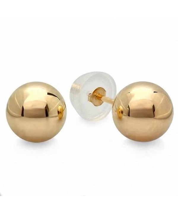 10k Yellow Gold Ball 5mm Stud Earrings with Silicone covered Gold Pushbacks - CU117HUHU3N