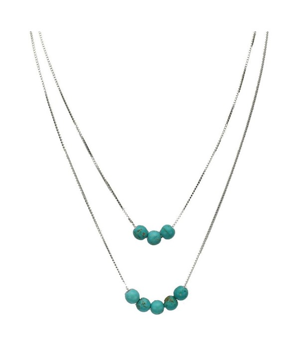 2-Strand Simulated Turquoise Stone Beads Sterling Silver Box Chain ...