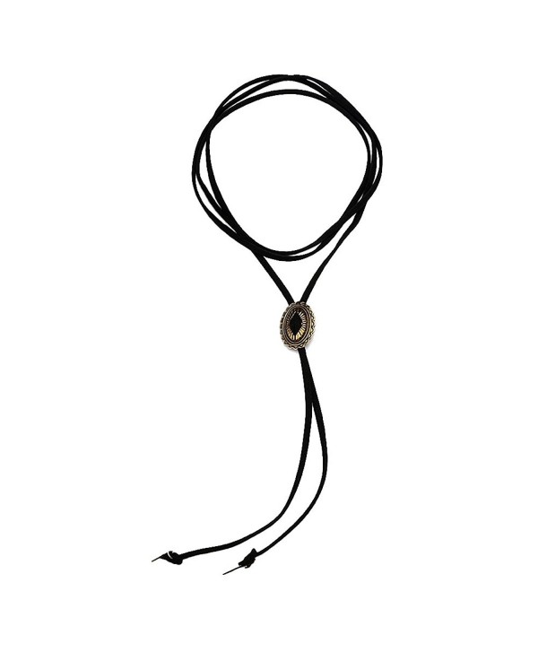 Faux Bolo Tie Long Choker Necklace Office Jewelry Vintage Black