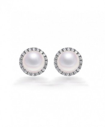 8mm Freshwater Button Pearl Stud Earrings in Sterling Silver - CC12NH54NJL
