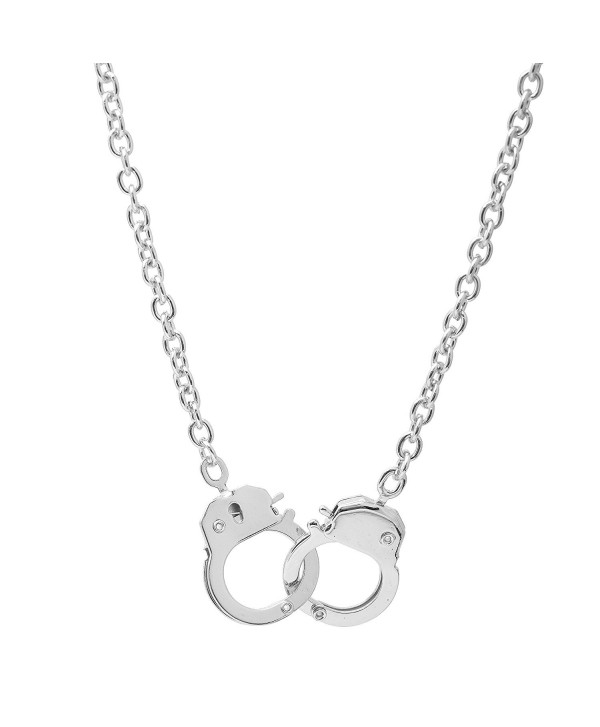 High Gloss Finish Silver Plated Handcuff Pendant Necklace - CV118665LBP
