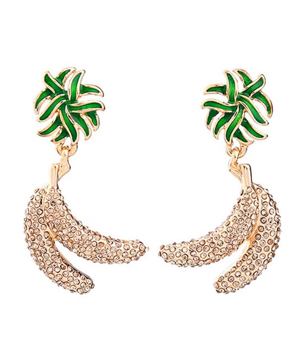 Dot & Line crystal pave gold banana enamel green leaf fruit earrings - C8183KMO5SO