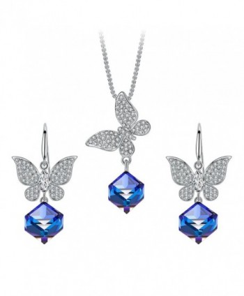 Butterfly Jewelry Set- T400 Changing Color Cubic Pendant Necklace and Earrings Made with Swarovski Crystals Blue - CT180ND0SSU