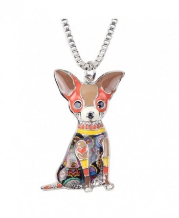 Bonsny Love Pets Enamel Zinc Alloy Chihuahua Necklace Dog Animal Pendant Women Jewelry 18" - Brown - C512N1EU6VQ