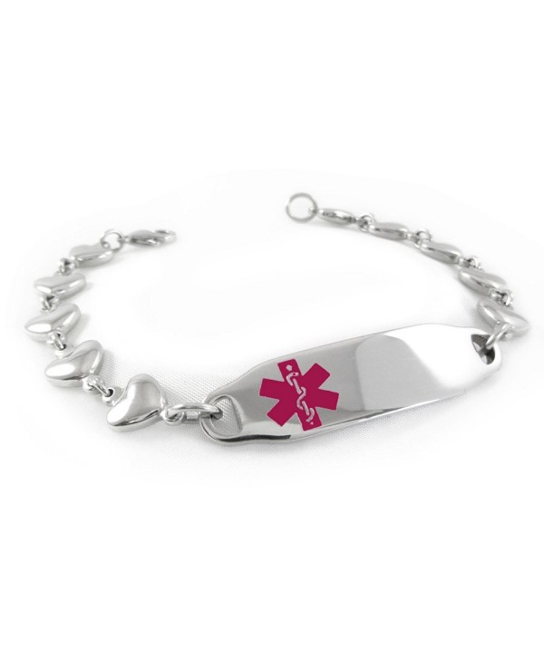 Engraved & Customized Ladies Epilepsy Medical ID Bracelet- Heart Chain ...