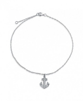 Bling Jewelry 925 Sterling Silver Cubic Zirconia Anchor Charm Anklet 10in - CI114XZBXDX