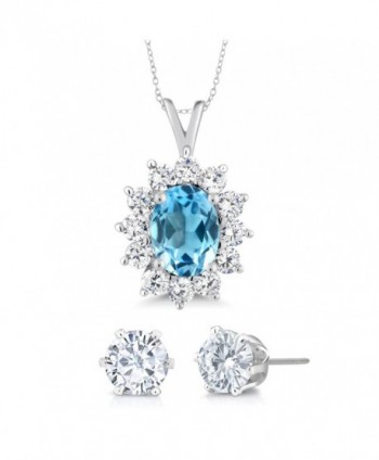 1.50 Ct Oval Swiss Blue Topaz Gemstone Birthstone 925 Sterling Silver Pendant With 18 Inch Silver Chain and Gift - C111Q92KDFH