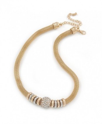 Gold Tone Mesh Necklace with Crystal Ball - 40cm L/ 9cm Ext - C3124LZFD2L