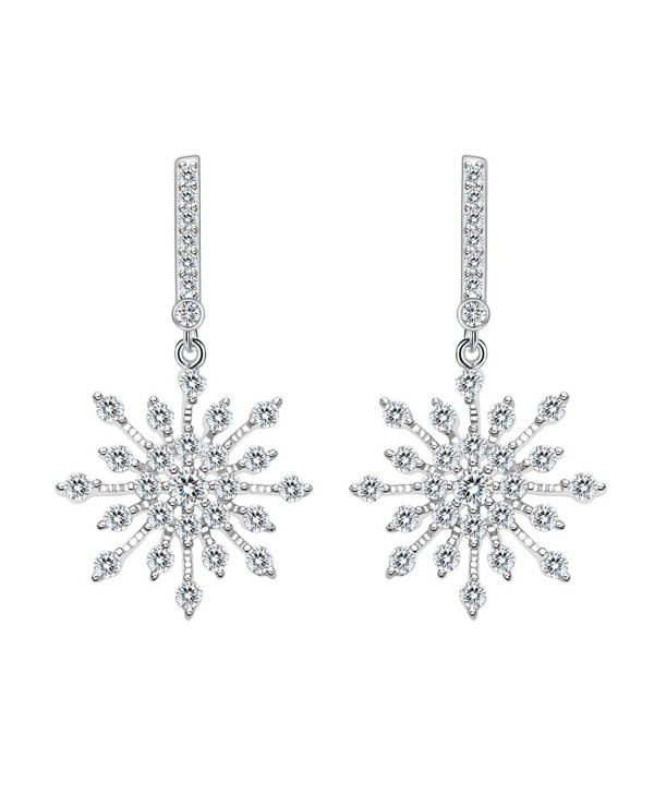 925 Sterling Silver Winter Snowflake Bridal Drop Earrings - CS12N8YM9IZ