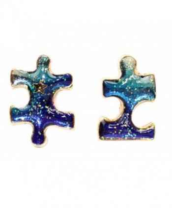 Puzzle Piece Galaxy Universe Print Jewelry Stud Necklace Earrings - CW1275IWSV5