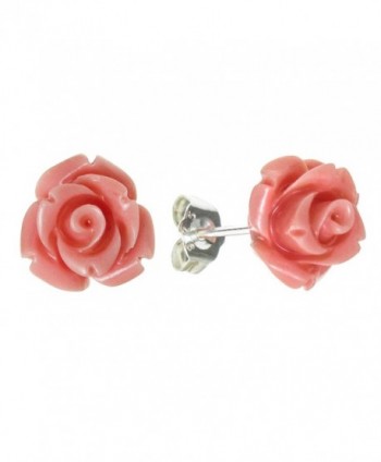 Sterling Silver Simulated Pink Coral Rose Earrings Stud Post 10mm - CC127YP0B9Z