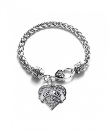 Cat Lady 1 Carat Classic Silver Plated Heart Clear Crystal Charm Bracelet Cat Lover Gift Jewelry - C711VDKZQ6L