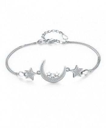 EVER FAITH 925 Sterling Silver CZ Bling Moon and Stars Bracelet Double Chain Clear - C2120S8SHH3