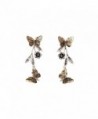 Antique Gold Butterfly Front To Back 2 In 1 Double Sided Long Drop Earrings - CQ12HKHH0AJ