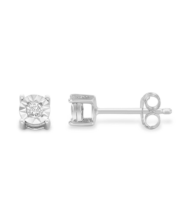 Sterling Silver .10ct. TDW Round-Cut Diamond Miracle-Plated Stud ...