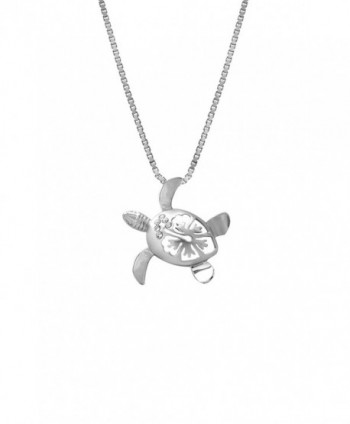 Sterling Silver Turtle and Hibiscus CZ Necklace Pendant with 18" Box Chain (15mm) - CE117AR1VIR