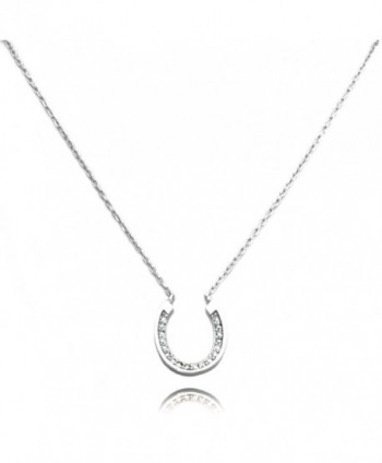 TIONEER Sterling Silver Small Horseshoe Charm Necklace- 16 Inches (+2") - Silver - CG11AHPJZTL