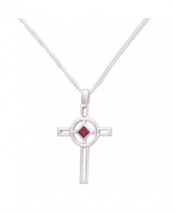 NOVICA .925 Sterling Silver and Garnet Cross Pendant Necklace- 16.25"- 'Celtic Cross' - C9111GQBBE3