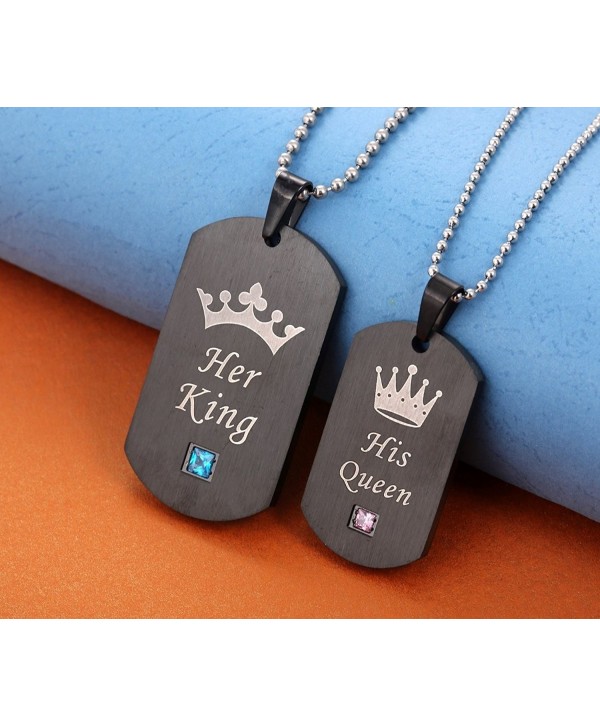 His And Hers Matching Set Stainless Steel His Queen And Her King Couple Pendant Necklace 1320