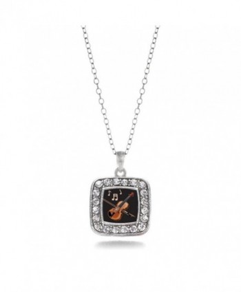 Violin Band Member Charm Classic Silver Plated Square Crystal Necklace - CC11MCHXSTL