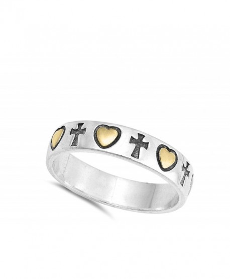 Gold-Tone Heart Cross Promise Eternity Ring .925 Sterling Silver Band ...