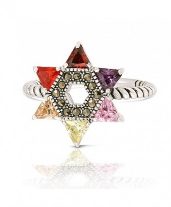 JanKuo Jewelry Rhodium Plated Multicolor Cubic Zirconia Jewish Star of David Twisted Rope Ring - CP11AZJ0TNP