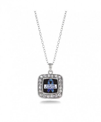 Colon Cancer Awareness Classic Silver Plated Square Crystal Necklace - CQ11KEPG6O7