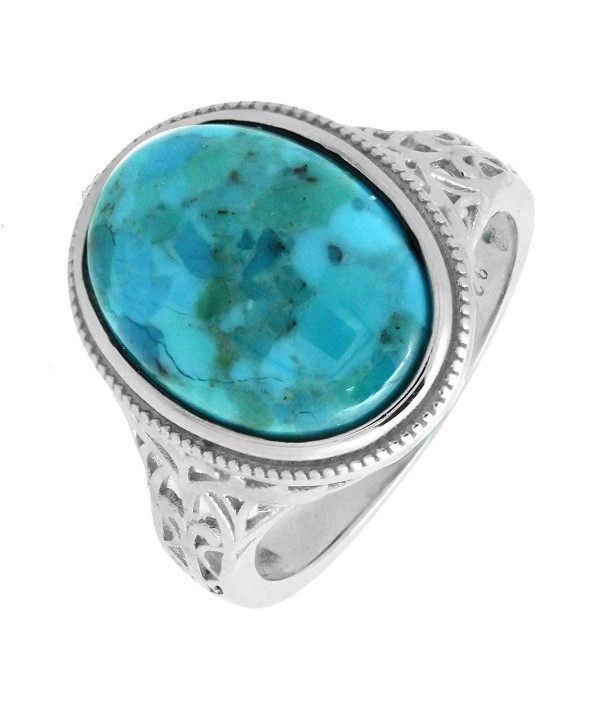 Sterling Silver Oval Genuine Turquoise Cocktail Ring in Vintage Style ...